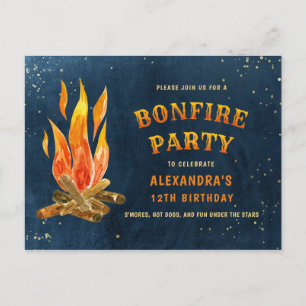 Birthday Bonfire Party Waterverf Uitnodiging Briefkaart