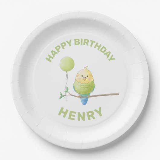 Birthday-Borden van het Kind Budgie Birthday Papieren Bordje (Voorkant)