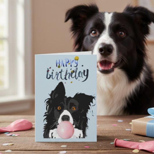 Birthday Border Collie Dog Animal Bubble Gum Kaart
