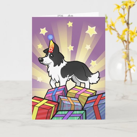 Birthday Border Collie Kaart (Gele Bloem)
