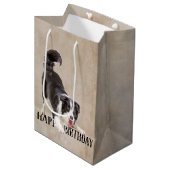 Birthday Border Collie Medium Cadeauzakje (Voorkant Gekanteld)