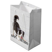 Birthday Border Collie on Wood Medium Cadeauzakje (Voorkant Gekanteld)