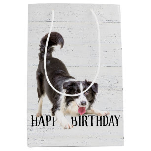 Birthday Border Collie on Wood Medium Cadeauzakje