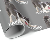 Birthday Border Collie op Grey Cadeaupapier (Rol Hoek)