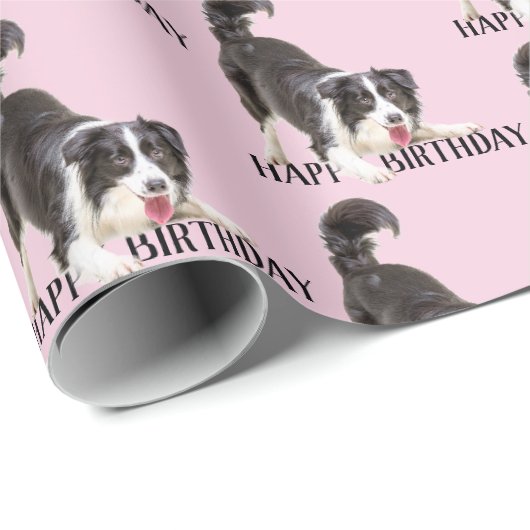 Birthday Border Collie op Roze Cadeaupapier (Rol Hoek)