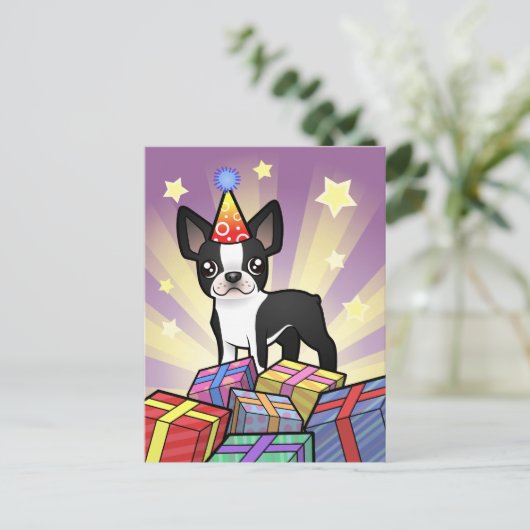 Birthday Boston Terrier Briefkaart (Staand voorkant)