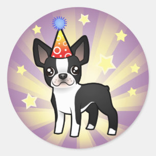 Birthday Boston Terrier Ronde Sticker