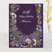 Birthday Botanical Floral op Moody Paars Kaart (Gele Bloem)