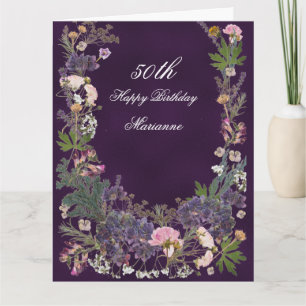 Birthday Botanical Floral op Moody Paars Kaart
