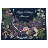 Birthday Botanische Floral op Donkere marineblauw Groot Cadeauzakje (Voorkant)