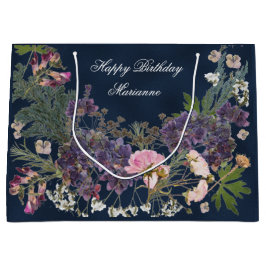 Birthday Botanische Floral op Donkere marineblauw Groot Cadeauzakje