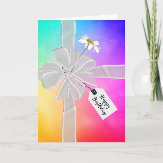 Birthday Bow met Daisy op regenboog Abstract Kaart (Voorkant)