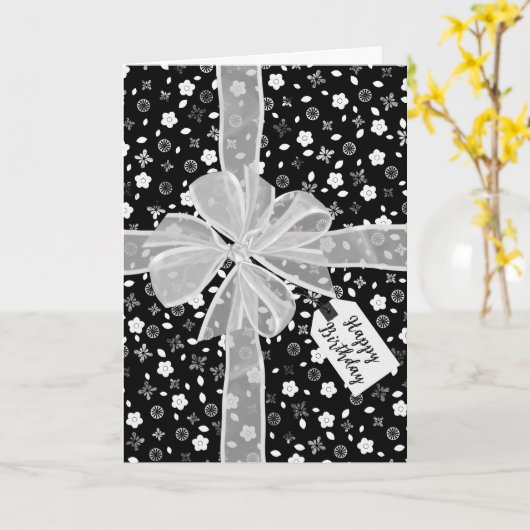 Birthday Bow on Floral Print Kaart (Gele Bloem)