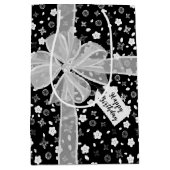Birthday Bow on Floral Print Medium Cadeauzakje (Voorkant)