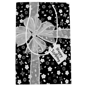 Birthday Bow on Floral Print Medium Cadeauzakje