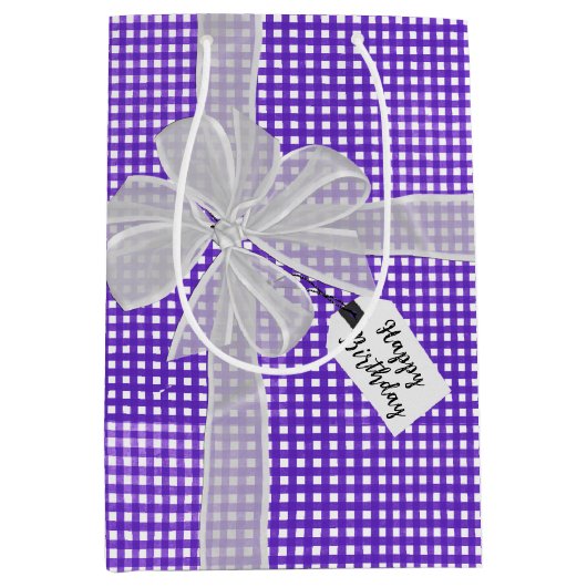 Birthday Bow op Gingham Medium Cadeauzakje (Voorkant)