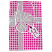 Birthday Bow op Gingham Medium Cadeauzakje (Voorkant)