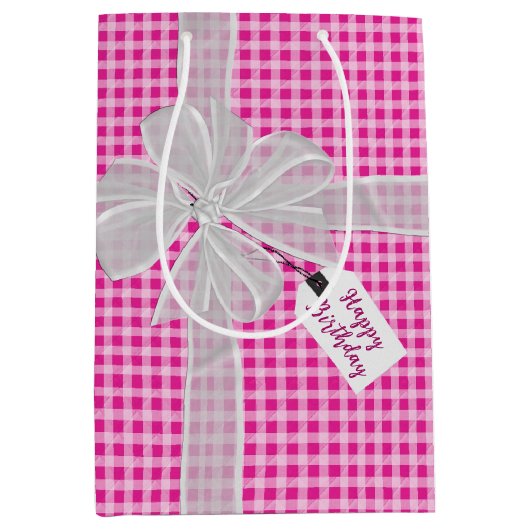 Birthday Bow op Gingham Medium Cadeauzakje (Voorkant)