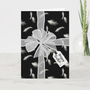 Birthday bow op veren kaart