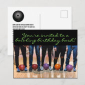 Birthday Bowling Party Briefkaart Uitnodiging (Voorkant / Achterkant)