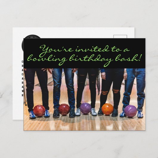 Birthday Bowling Party Briefkaart Uitnodiging (Voorkant / Achterkant)