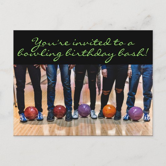 Birthday Bowling Party Briefkaart Uitnodiging (Voorkant)