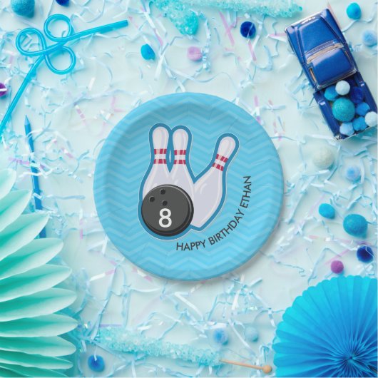 Birthday Bowling Party Chevron Blue Bord (Feest)