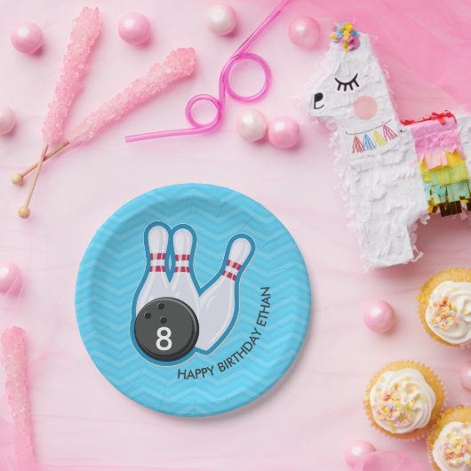 Birthday Bowling Party Chevron Blue Bord (Feest)