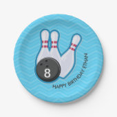 Birthday Bowling Party Chevron Blue Bord (Voorkant)