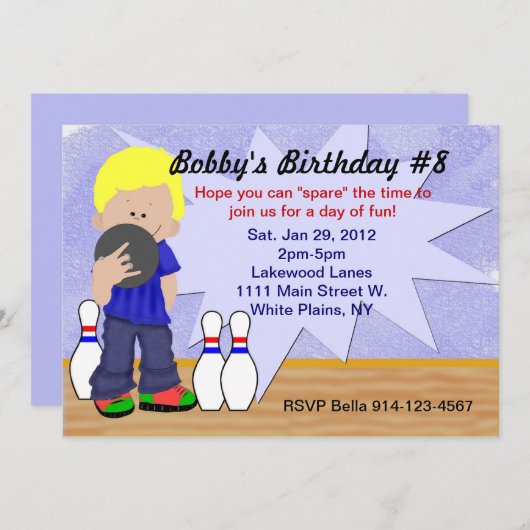 Birthday Bowling Party Kaart (Voorkant / Achterkant)