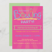 Birthday Bowling Party-roze Kaart (Voorkant / Achterkant)