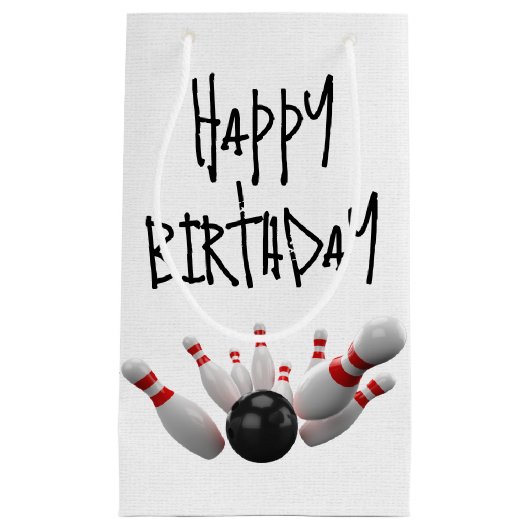 Birthday Bowling Strike on White Klein Cadeauzakje (Voorkant)