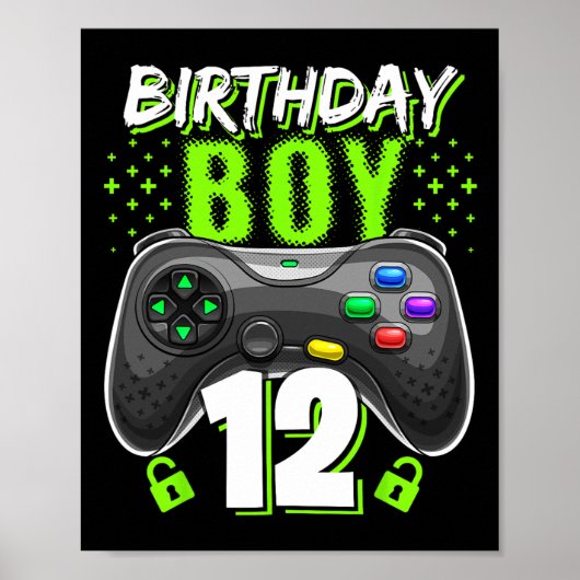 Birthday Boy 12 Video Game Controller Gamer 12th B Poster (Voorkant)