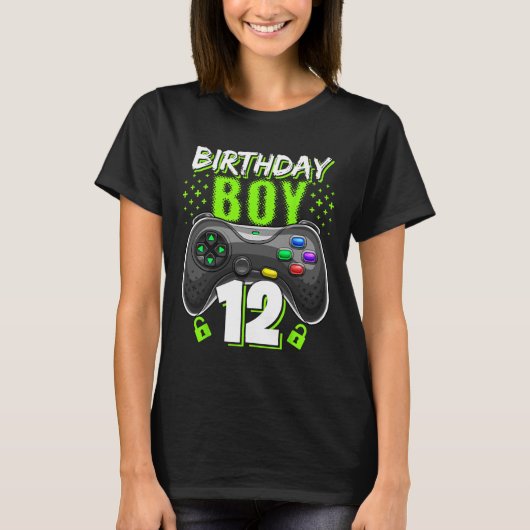 Birthday Boy 12 Video Game Controller Gamer 12th B T-shirt (Voorkant)