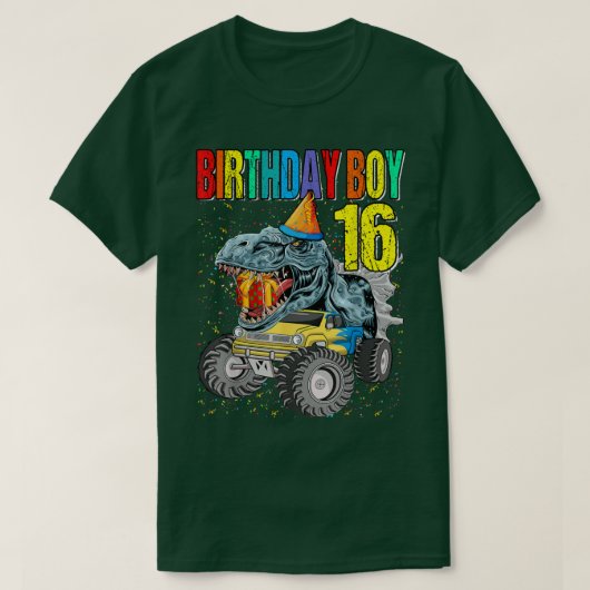 Birthday Boy 16 Monster Truck Dinosaur 16th Birthd T-shirt (Design voorkant)