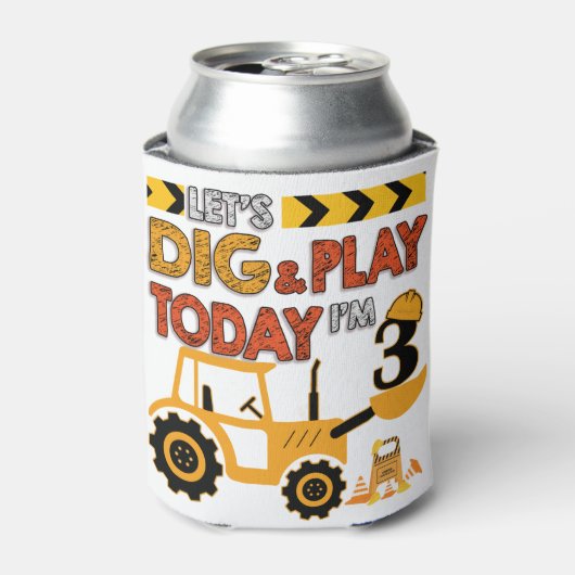 Birthday Boy 3 Construction 3rd Birthday Excavator Blikjeskoeler (Blikje Voorkant)
