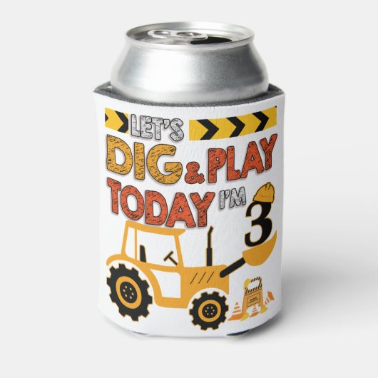 Birthday Boy 3 Construction 3rd Birthday Excavator Blikjeskoeler (Blikje Achterkant)