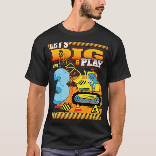 Birthday Boy 3 Construction 3rd Birthday Excavator T-shirt (Voorkant)