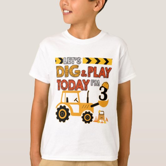 Birthday Boy 3 Construction 3rd Birthday Excavator T-shirt (Voorkant)