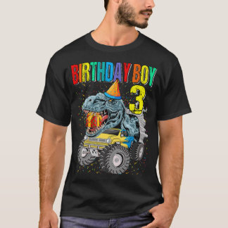 Birthday Boy 3 Monster Truck Dinosaur 3rd Birthday T-shirt