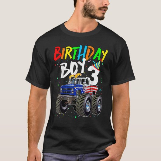 Birthday Boy 3 Year Old Monster Truck Flag 3rd Bir T-shirt (Voorkant)