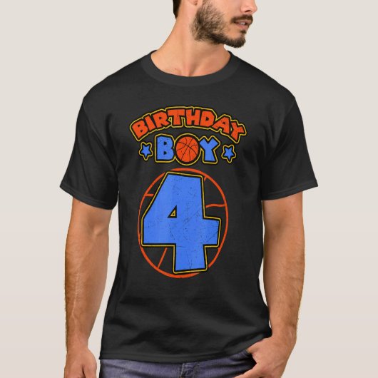 Birthday Boy 4 Basketball Theme Bday Party 4th Cel T-shirt (Voorkant)