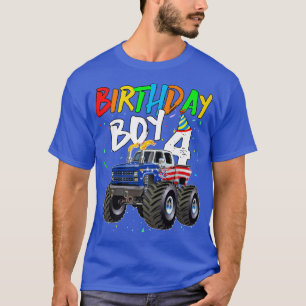 Birthday Boy 4 Year Old Monster Truck Flag 4t T-shirt