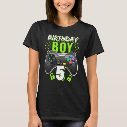 Birthday Boy 5 Video Game Controller Gamer 5th Bir T-shirt (Voorkant)