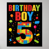 Birthday Boy 5 Year Old Building Blocks 5th Birthd Poster (Voorkant)