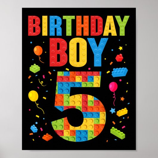 Birthday Boy 5 Year Old Building Blocks 5th Birthd Poster (Voorkant)