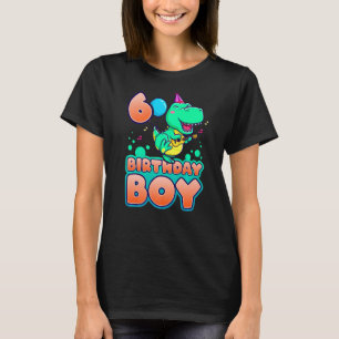 Birthday Boy 6-jarige dinosaurus met gitaar T-shirt