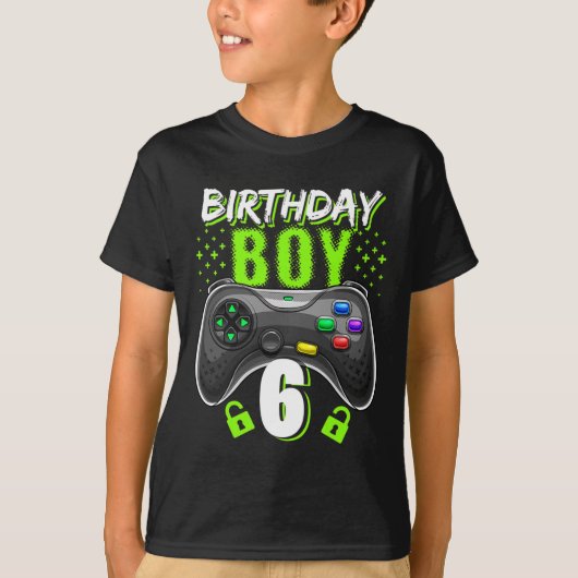 Birthday Boy 6 Video Game Controller Gamer 6th Bir T-shirt (Voorkant)
