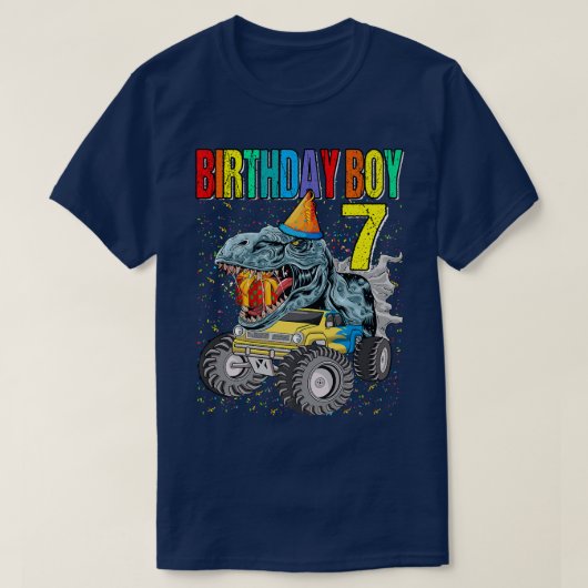 Birthday Boy 7 Monster Truck Dinosaur 7th Birthday T-shirt (Design voorkant)