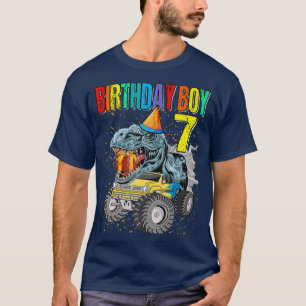 Birthday Boy 7 Monster Truck Dinosaur 7th Birthday T-shirt